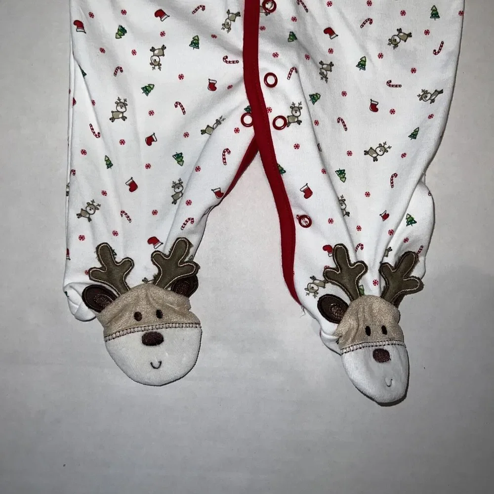 Baby Carters Christmas Reindeer Cotton Sleeper 1 Piece Pajamas PJ's 3 Months NWT